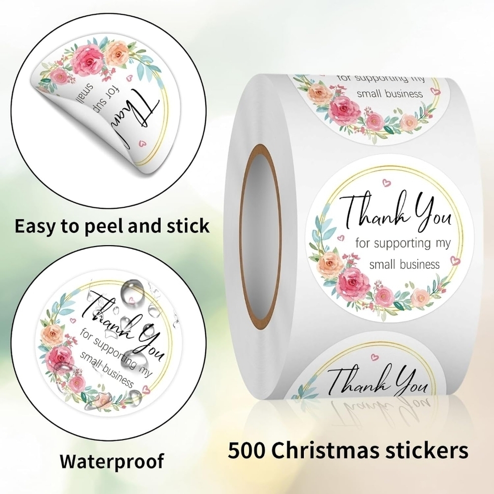 1.5" Floral Roses 🌹💐Thank You For Supporting My Small Business Stickers🌹💐 - Picture 2 of 6